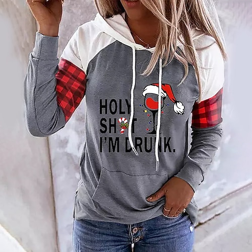 

Women's Hoodie Sweatshirt Pullover Streetwear Front Pocket Marron Green Pink Graphic Plaid Christmas Hoodie Long Sleeve S M L XL 2XL