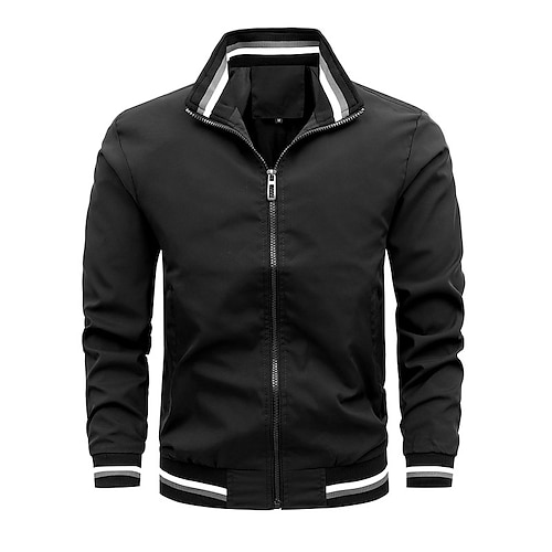 

Men's Bomber Jacket Outdoor Jacket Durable Casual / Daily Daily Wear Vacation To-Go Zipper Standing Collar Warm Ups Comfort Leisure Jacket Outerwear Solid / Plain Color Pocket Black Yellow Dark Navy