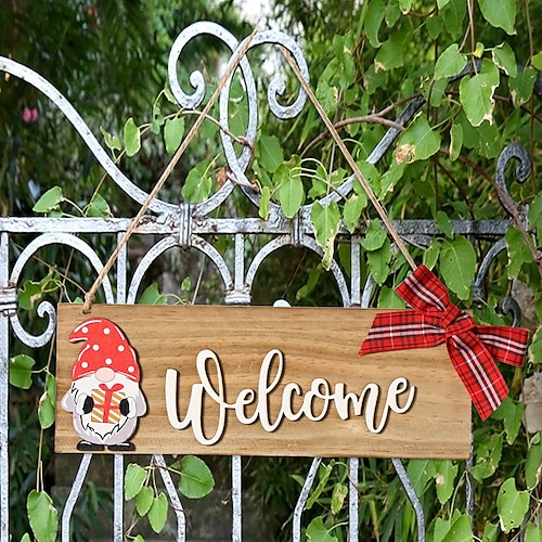 

Christmas Decorations Wooden Welcome Welcome Doorplate Door Hanging Bow Rudolph