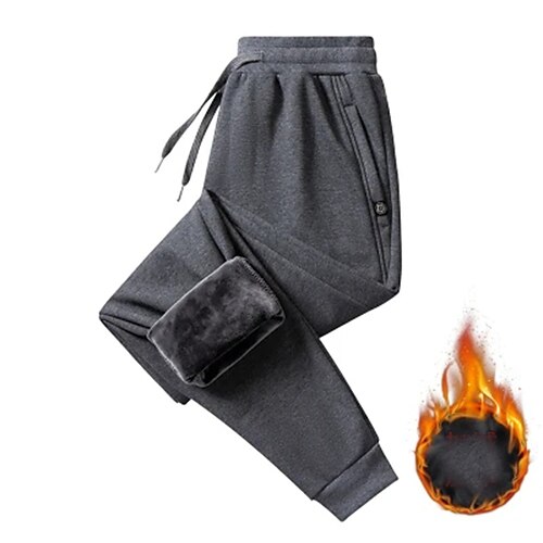 

Men's Fleece Pants Joggers Winter Pants Trousers Casual Pants Pocket Drawstring Elastic Waist Solid Color Comfort Warm Casual Daily Streetwear 100% Cotton Stylish Plus velvet Blue Grey Micro-elastic