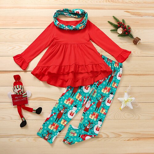 

2 Pieces Kids Girls' Ugly Christmas Elk Shirt & Pants Set Long Sleeve Fashion Christmas Gifts Cotton 3-7 Years Winter Red