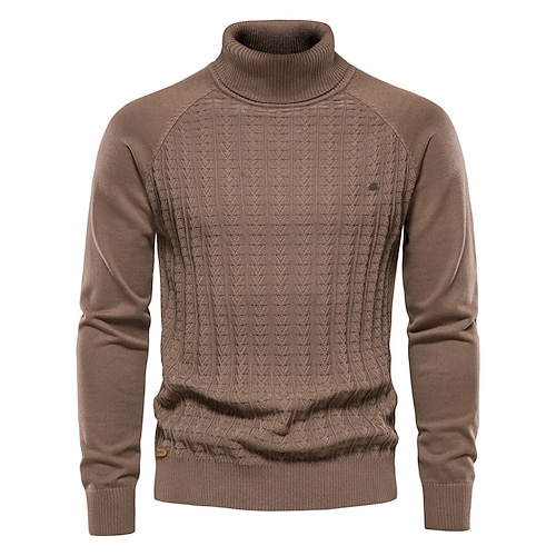 

Men's Pullover Sweater Jumper Turtleneck Sweater Ribbed Knit Cropped Knitted Solid Color Turtleneck Keep Warm Modern Contemporary Work Daily Wear Clothing Apparel Winter Spring & Fall Camel Black S