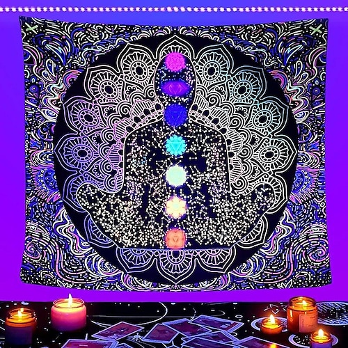 

Mandala lumière noire uv réactif tapisserie photographie fond tapisserie dortoir salon art décoration tissu suspendu