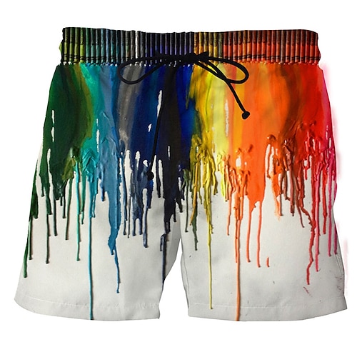 

Men's Shorts Beach Shorts 3D Print Elastic Drawstring Design Graphic Graffiti Breathable Soft Short Casual Daily Holiday Streetwear Designer Green Rainbow Micro-elastic