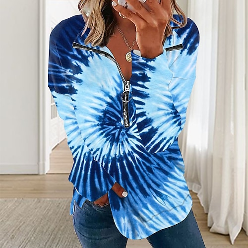 

Women's Zipper Tie Dye Abstract Active Streetwear V Neck Green Blue Purple Gray