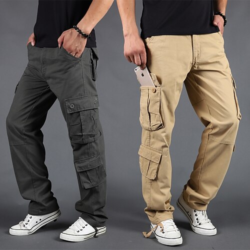 

Men's Cargo Pants Trousers Leg Drawstring Multi Pocket Straight Leg Solid Color Comfort Breathable Full Length Casual Daily Going out 100% Cotton Sports Stylish ArmyGreen Green