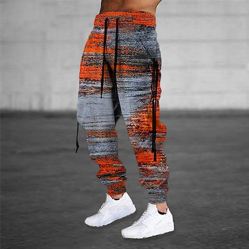 

Men's Sweatpants Joggers Trousers Drawstring Elastic Waist 3D Print Graphic Prints Comfort Breathable Sports Outdoor Casual Daily Cotton Blend Terry Streetwear Stylish Purple Yellow Micro-elastic