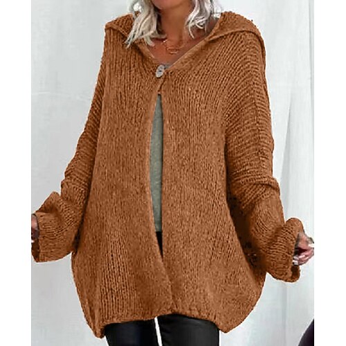 

Women's Cardigan Sweater Jumper Crochet Knit Knitted Pure Color Hooded Stylish Casual Outdoor Daily Winter Fall Khaki S M L / Long Sleeve