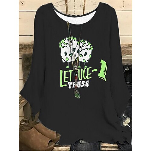 

Women's Plus Size Tops Blouse Shirt Cartoon Letter Print Long Sleeve Crewneck Casual Daily Vacation Polyester Winter Fall White Black