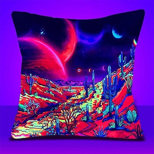 

Funda de almohada de doble cara con paisaje de luz negra, funda de cojín cuadrada decorativa suave del desierto, funda de almohada para dormitorio, sala de estar, sofá, silla, calidad superior,