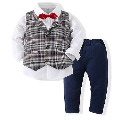 

3 pezzi Bambino (1-4 anni) Da ragazzo Camicia e pantaloni Completo Vestito A quadri Manica lunga Cotone Impostare Esterno Di tendenza Giornaliero Inverno Autunno 3-7 anni Blu marino