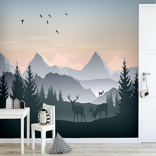 

3D Mural Sunrise West Mountain Forest Map Canvas Material Self adhesive Wallpaper Mural Wall Cloth Room Wallcovering Art Deco