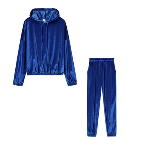

Women's Plus Size Tops Set Plain Long Sleeve Hooded Casual Daily Sports Cotton Fall Winter Blue Orange / Velvet