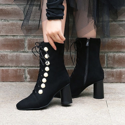 

Women's Boots Outdoor Daily Plus Size Heel Boots Booties Ankle Boots Winter Lace-up High Heel Chunky Heel Square Toe Casual Minimalism Synthetics Zipper Solid Colored Black Red