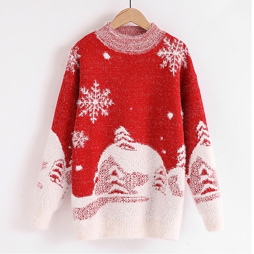 

Women's Ugly Christmas Sweater Pullover Sweater Jumper Ribbed Knit Knitted Snowflake Crew Neck Stylish Casual Outdoor Christmas Winter Fall Green Blue One-Size / Long Sleeve / Weekend / Holiday