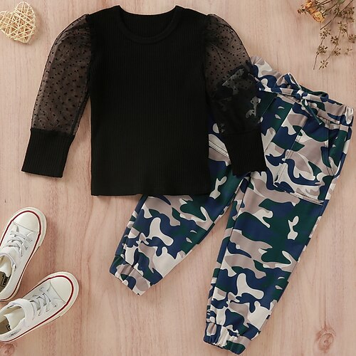 

Toddler Girls' Camo Clothing Set Set Long Sleeve Active School 3-7 Years Winter Black / Fashion / Fall
