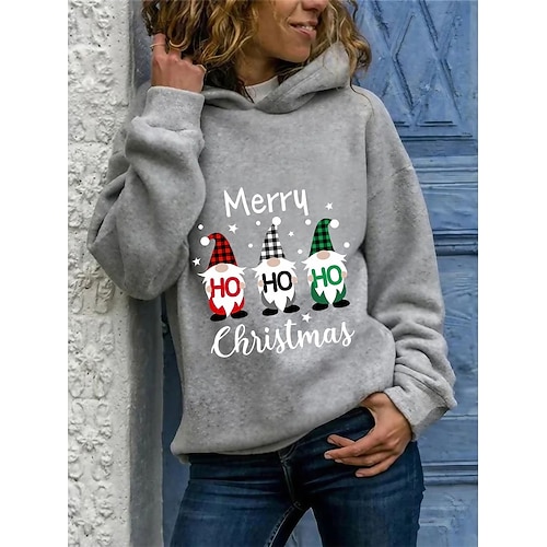 

Women's Hoodie Gray Hooded Santa Claus Patchwork Print Casual Daily 3D Print Christmas Spring Fall & Winter Clothing Apparel Hoodies Sweatshirts
