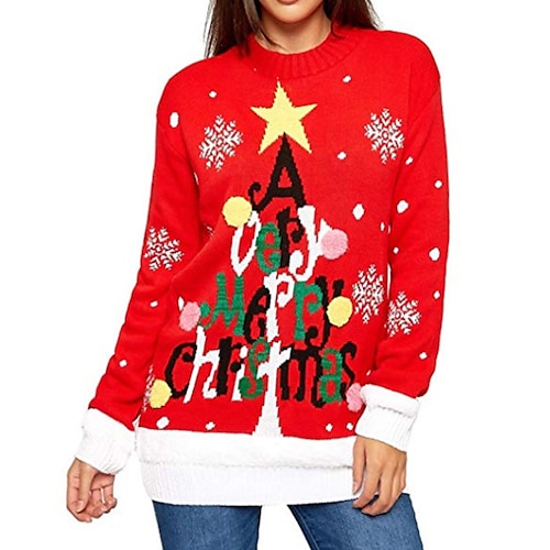 

Women's Ugly Christmas Sweater Pullover Sweater Jumper Ribbed Knit Knitted Letter Crew Neck Stylish Casual Outdoor Christmas Winter Fall Black Red S M L / Long Sleeve / Weekend / Holiday / Going out