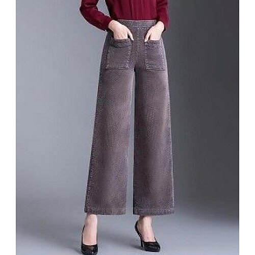 

Women's Wide Leg Pants Trousers Corduroy caramel Pink khaki Fashion Casual Daily Wide Leg Ankle-Length Thermal Warm Plain S M L XL XXL