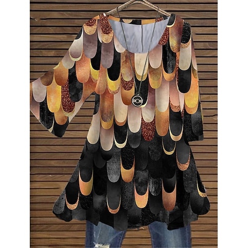 

Women's Plus Size Tops Blouse Shirt Graphic Print 3/4 Length Sleeve Casual Daily Vacation Cotton Spandex Jersey Winter Fall Rainbow