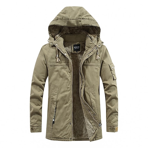 

Homme Manteau d'hiver Veste d'Hiver Zippé Poche Capuche détachable Bureau et carrière Vacances Sortie Doublure Polaire Chaud Extérieur Hiver Couleur unie / unie Noir Vert Kaki Doudoune