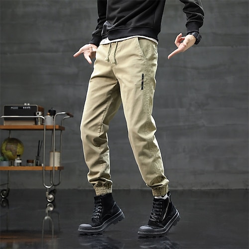 

Men's Cargo Pants Trousers Drawstring Elastic Waist Multi Pocket Solid Color Casual Daily Going out Sports Stylish ArmyGreen Khaki Micro-elastic