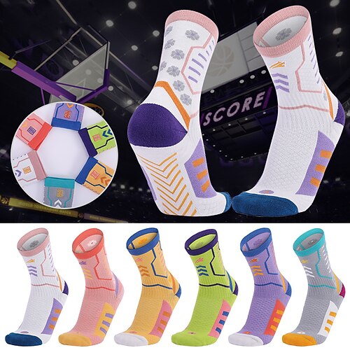 

Running Socks 1 Pair Men's Women's Socks Breathable Sweat wicking Comfortable Gym Workout Basketball Running Active Training Jogging Sports Geometric Cotton Green Purple Yellow / Athletic