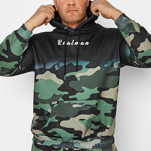 

Men's Plus Size Pullover Hoodie Sweatshirt Big and Tall 3D Print Hooded Long Sleeve Spring & Fall Basic Fashion Streetwear Comfortable Work Daily Wear Tops