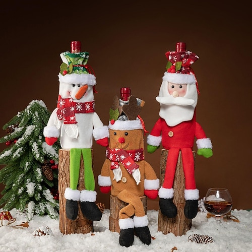 

Christmas Red Wine Bottle Set Xinte'An Cartoon Three-Dimensional Doll Christmas Decorations Table Supplies