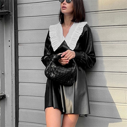 

Women's Sequin Dress Black Dress Midi Dress Knee Length Dress Black Long Sleeve Pure Color Sequins Winter Fall Autumn Crew Neck Fashion Winter Dress Fall Dress Slim 2023 S M L