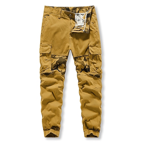 

Men's Cargo Pants Trousers Multi Pocket Elastic Cuff Solid Color Casual Daily Going out Sports Stylish ArmyGreen Yellow Micro-elastic