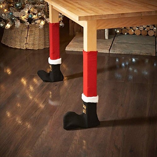 

Christmas Table Foot Cover Decorations Red Snowflake Cloth Santa Claus Black Belt Table And Chair Cover for Christmas Party