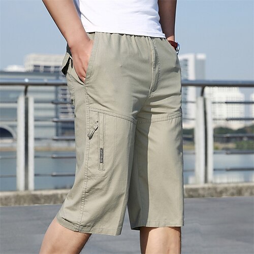 

Men's Cargo Shorts Shorts Zipper Pocket Elastic Waist Solid Color Comfort Wearable Calf-Length Daily Going out Streetwear 100% Cotton Basic Sports ArmyGreen Yellow