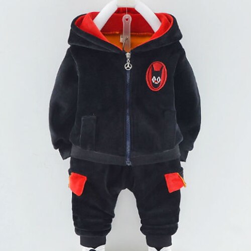 

2 Pieces Toddler Boys Hoodie & Pants Outfit Solid Color Long Sleeve Cotton Set Outdoor Fashion Daily Winter Fall 3-7 Years Black Red Gray