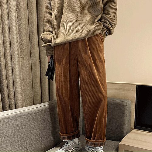 

Men's Corduroy Pants Trousers Casual Pants Elastic Waist Straight Leg Solid Color Comfort Breathable Full Length Daily Going out Streetwear Fashion Chic & Modern Khaki Brown Micro-elastic
