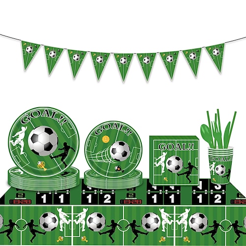 

new world cup theme football children's festival party supplies pull flag tablecloth paper cup paper plate tableware set
