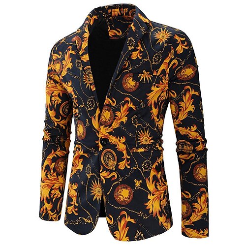 

Men's Coat With Pockets Office Work Office & Career Single Breasted Turndown Business Work Office / Business Jacket Outerwear Flower Print Yellow Black / Long Sleeve