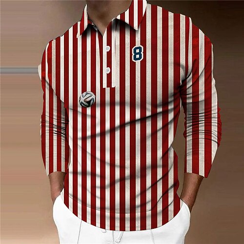 

Men's Collar Polo Shirt Golf Shirt World Cup 2022 Football Striped Soccer Sports Turndown Red 3D Print Street Sports Long Sleeve Button-Down Print Clothing Apparel Fashion Designer Casual Breathable