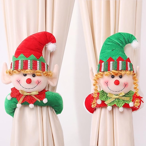 

Christmas Decorations Creative Snowman Curtain Hug Santa Claus Curtain Buckle Elk Curtain Tied Rope Window Buckle