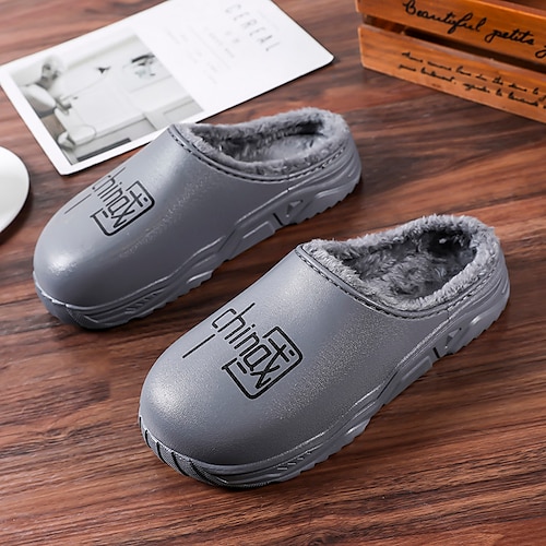 

Men's Slippers Flip-Flops Comfort Shoes Warm Slippers Fleece Slippers Fleece lined Athletic Walking Shoes PU Over The Knee Boots Black Beige Gray Fall