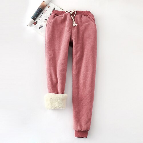 

Women's Plus Size Fleece Pants Chinos Drawstring Solid Color Sporty Casual Daily Weekend Natural Full Length Winter Fall Black Blue Red L XL XXL 3XL 4XL