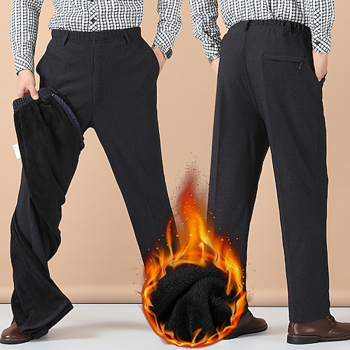 

Men's Fleece Pants Winter Pants Trousers Casual Pants Pocket Solid Colored Comfort Warm Daily Holiday Going out Streetwear Casual Dark Blue Dark Gray High Waist Micro-elastic
