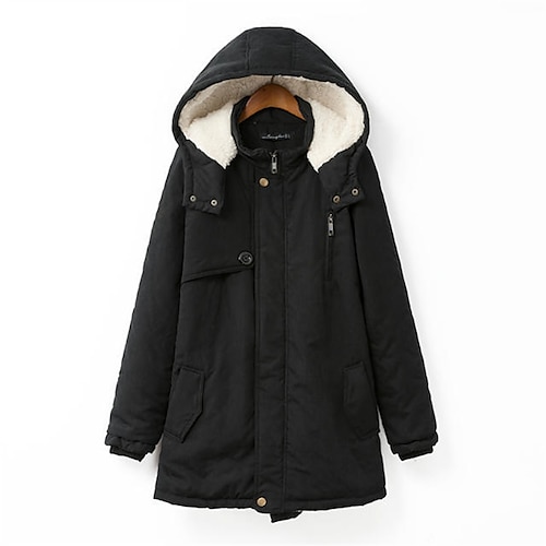 

Women's Plus Size Winter Jacket Fleece Jacket Pocket Zip Up Plain Outdoor Causal Long Sleeve Hoodie Long Winter Fall Green Black XL XXL 3XL 4XL