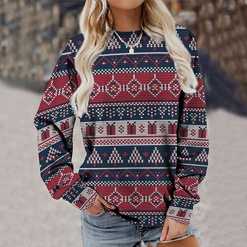

Women's Sweatshirt Pullover Active Green Blue Light Green Graphic Christmas Round Neck Long Sleeve S M L XL 2XL 3XL