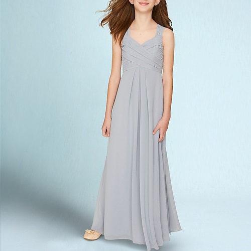 

A-Line Ankle Length Spaghetti Strap Chiffon Junior Bridesmaid Dresses&Gowns With Ruching Wedding Party Dresses 4-16 Year