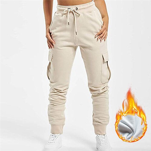 

Women's Joggers Cargo Pants Fleece Pants Pants Trousers Fleece lined Pink Wine Khaki High Waist Fashion Casual Office Pocket Micro-elastic Full Length Comfort Plain S M L XL XXL / Winter