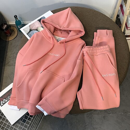 

Women's Tracksuit Sweatsuit Yoga Suit Winter Pocket Drawstring Letter Clothing Suit Green Rosy Pink Yoga Fitness Gym Workout Thermal Warm Breathable Soft Long Sleeve Sport Activewear Micro-elastic