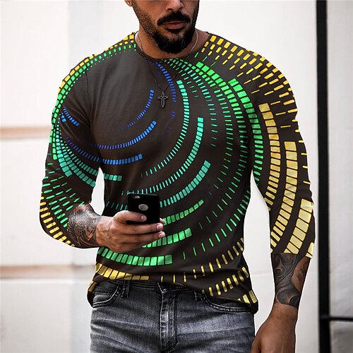 

Men's T shirt Tee Graphic Prints Technology Crew Neck Green Purple Pink Gray 3D Print Outdoor Street Long Sleeve Print Clothing Apparel Basic Sports Designer Casual