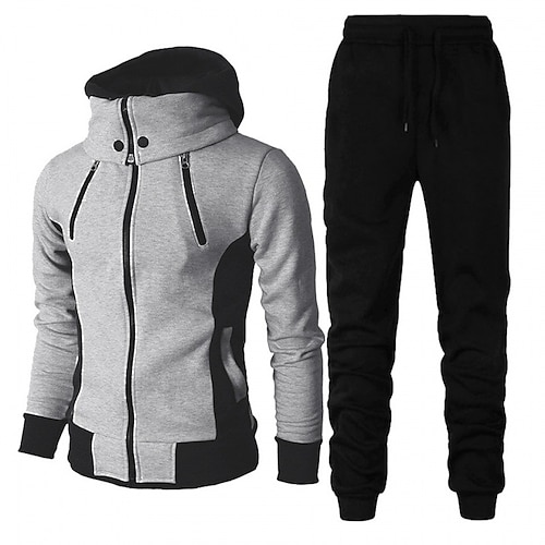 

Herren Hoodie Sweatshirt Kapuze Trainingsanzug Jogginganzug Jogginganzüge Weiß Hell Gray Dunkelgray Mit Kapuze Farbblock Patchwork 2 Teile Sport Natur Täglich Sport Basic Casual Groß und hoch