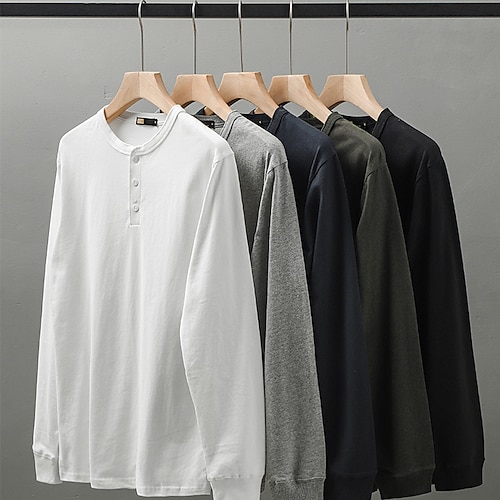 

Men's Henley Shirt Tee Solid Color Henley Royal Blue Light gray Dark Gray White Black Sports WorkWear Long Sleeve Button-Down Clothing Apparel Fashion Streetwear Casual